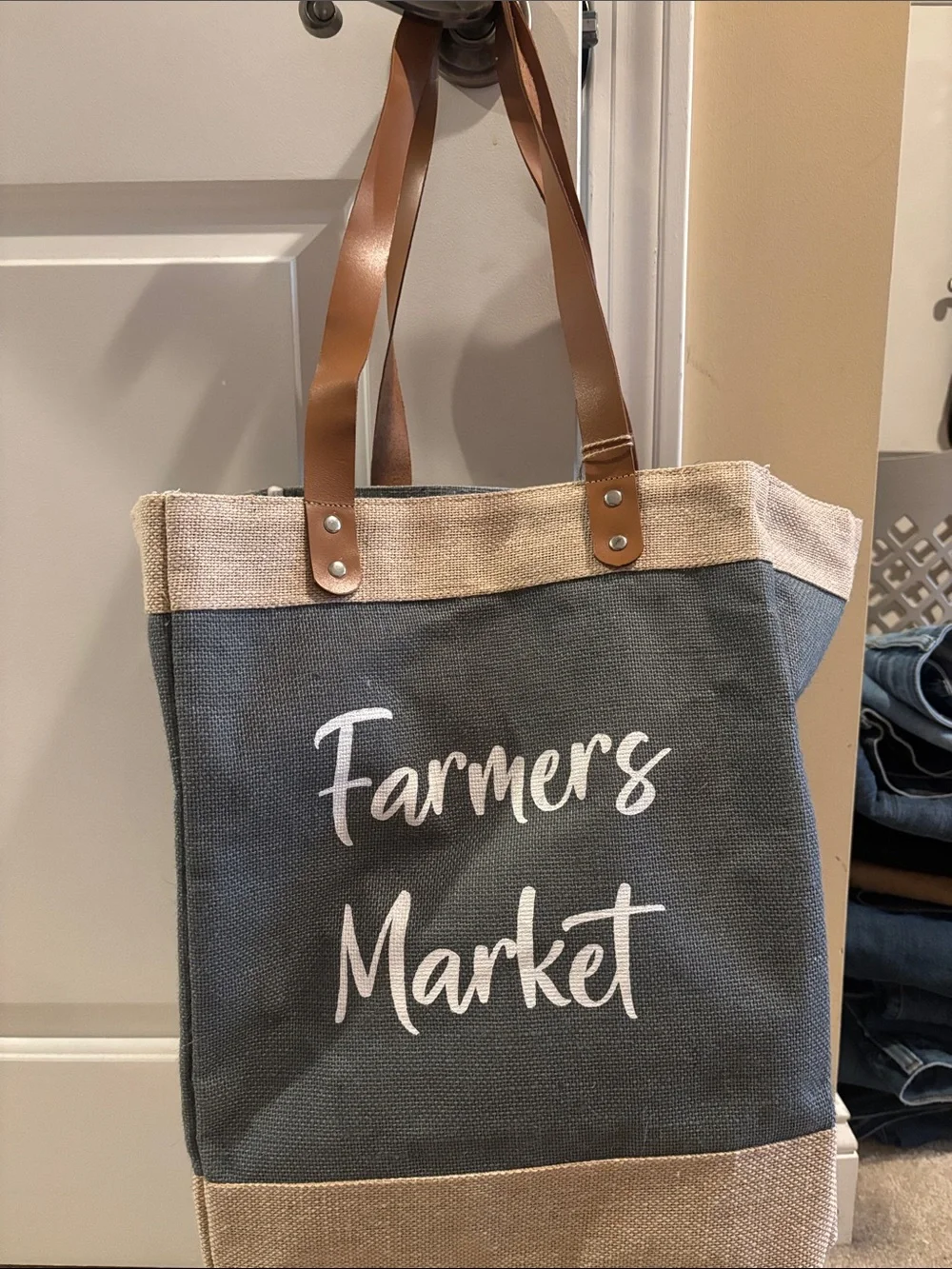 NWT - Farmers Market Canvas Tote Bag with Brown Straps